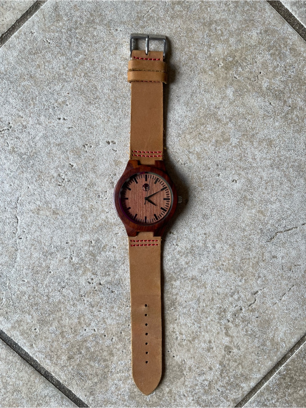 Leather Strap Wooden Dial Men's Watch in Tan and Brown